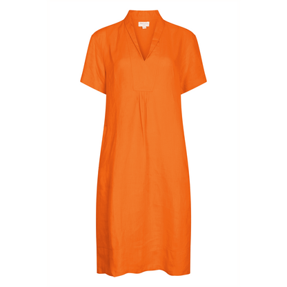 Elodie Short Sleeve Midi Dress Linen - Satsuma Orange