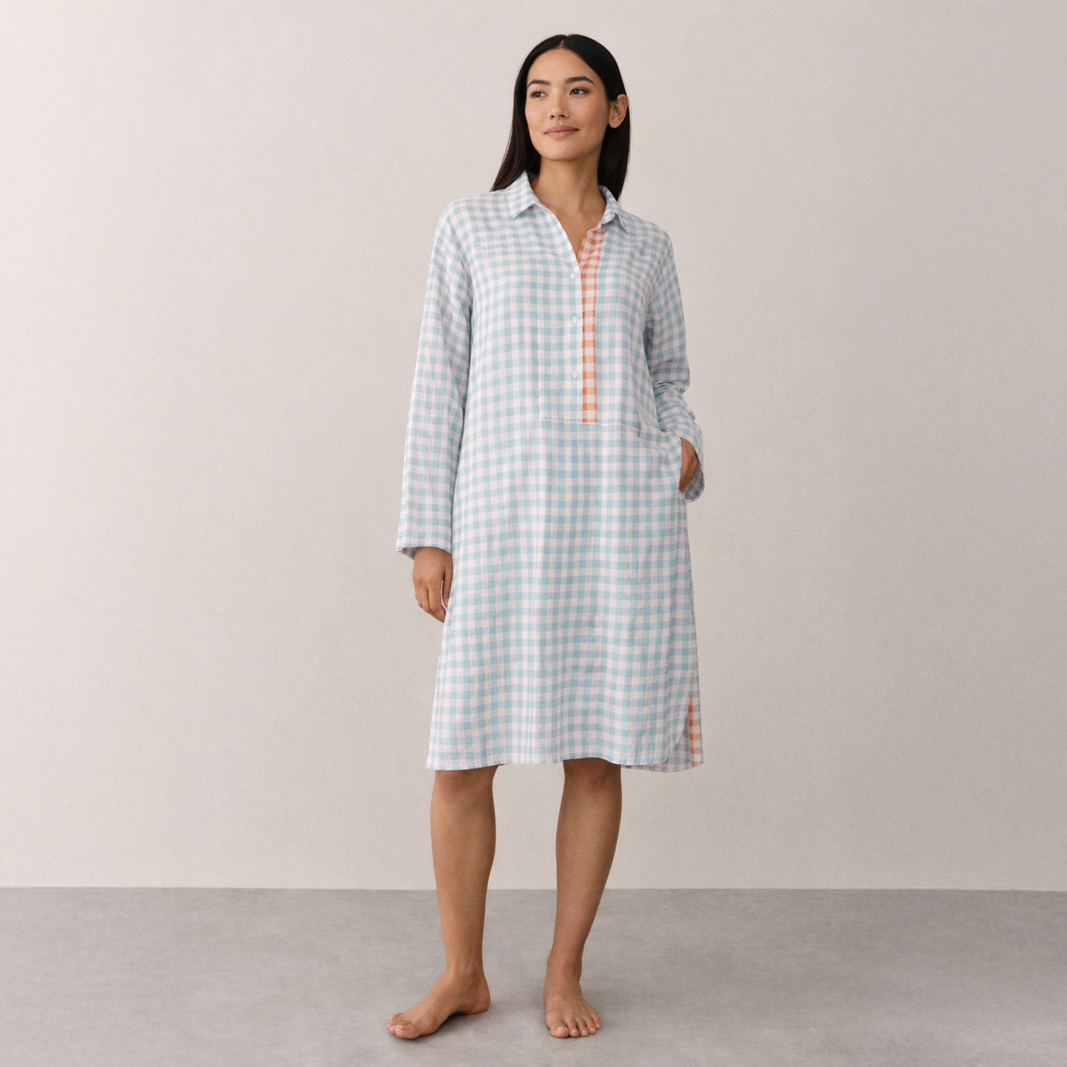 Gingham Nightwear Nightshirt Cotton Blue