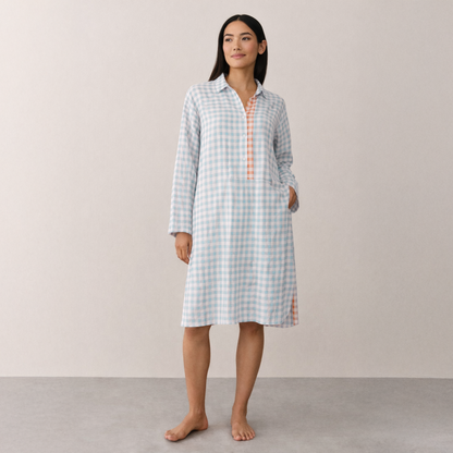 Gingham Nightwear Nightshirt Cotton Blue