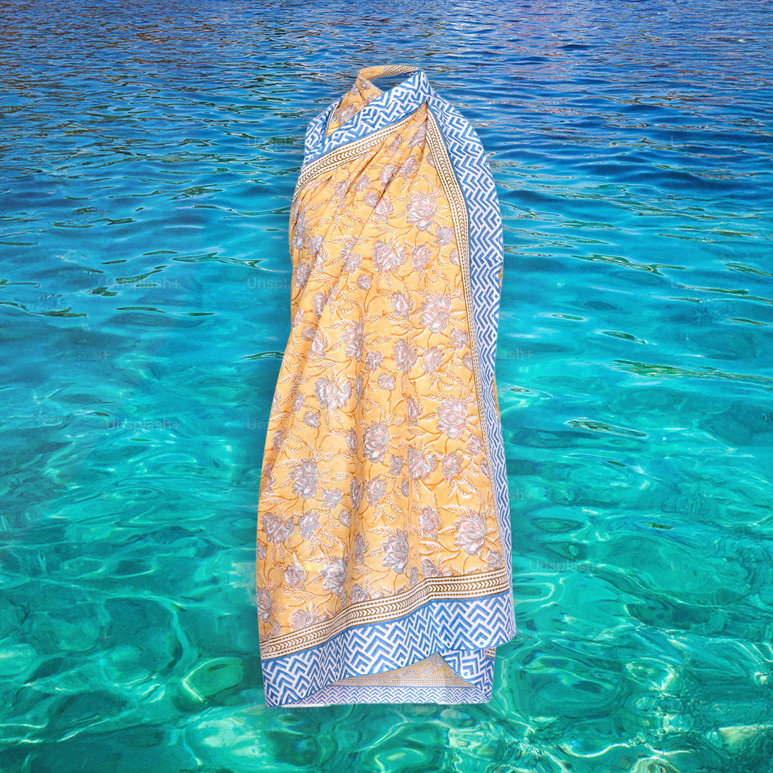 Golden Rose Sarong - One Size - Peach/Blue