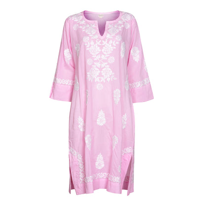 Pink Harriet Dress with White Hand Embroidery