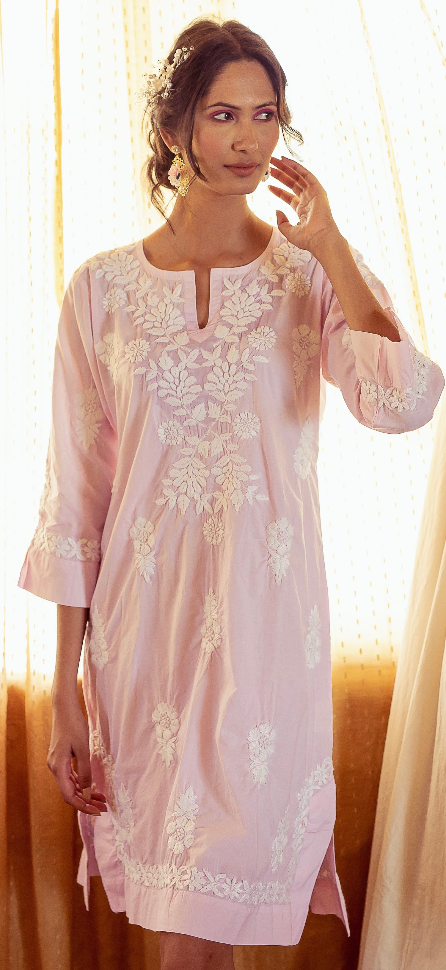 Pink Harriet Dress with White Hand Embroidery