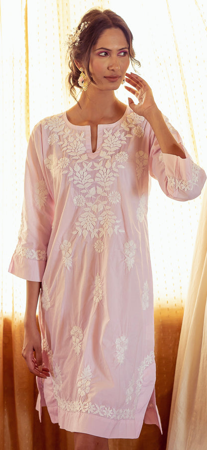 Pink Harriet Dress with White Hand Embroidery