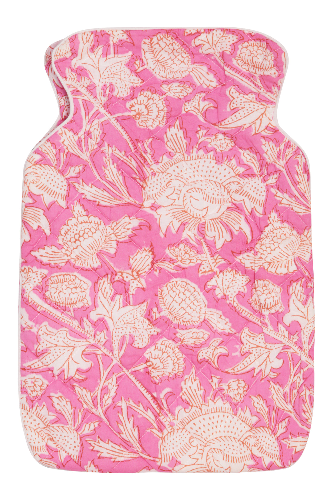 Hand Block Printed Hot Water Bottle Cover - Hibiscus Pink