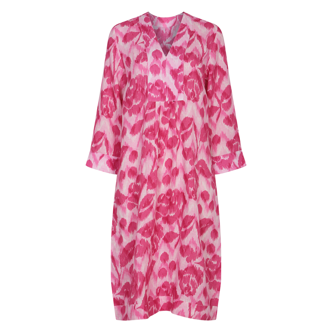 Ikat Rose Picot Midi Dress Linen Pink