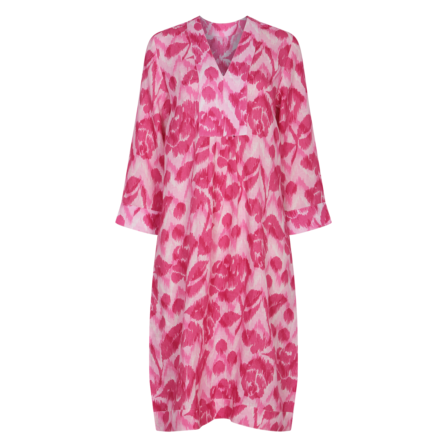Ikat Rose Picot Midi Dress Linen Pink