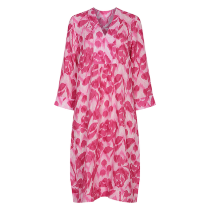 Ikat Rose Picot Midi Dress Linen Pink