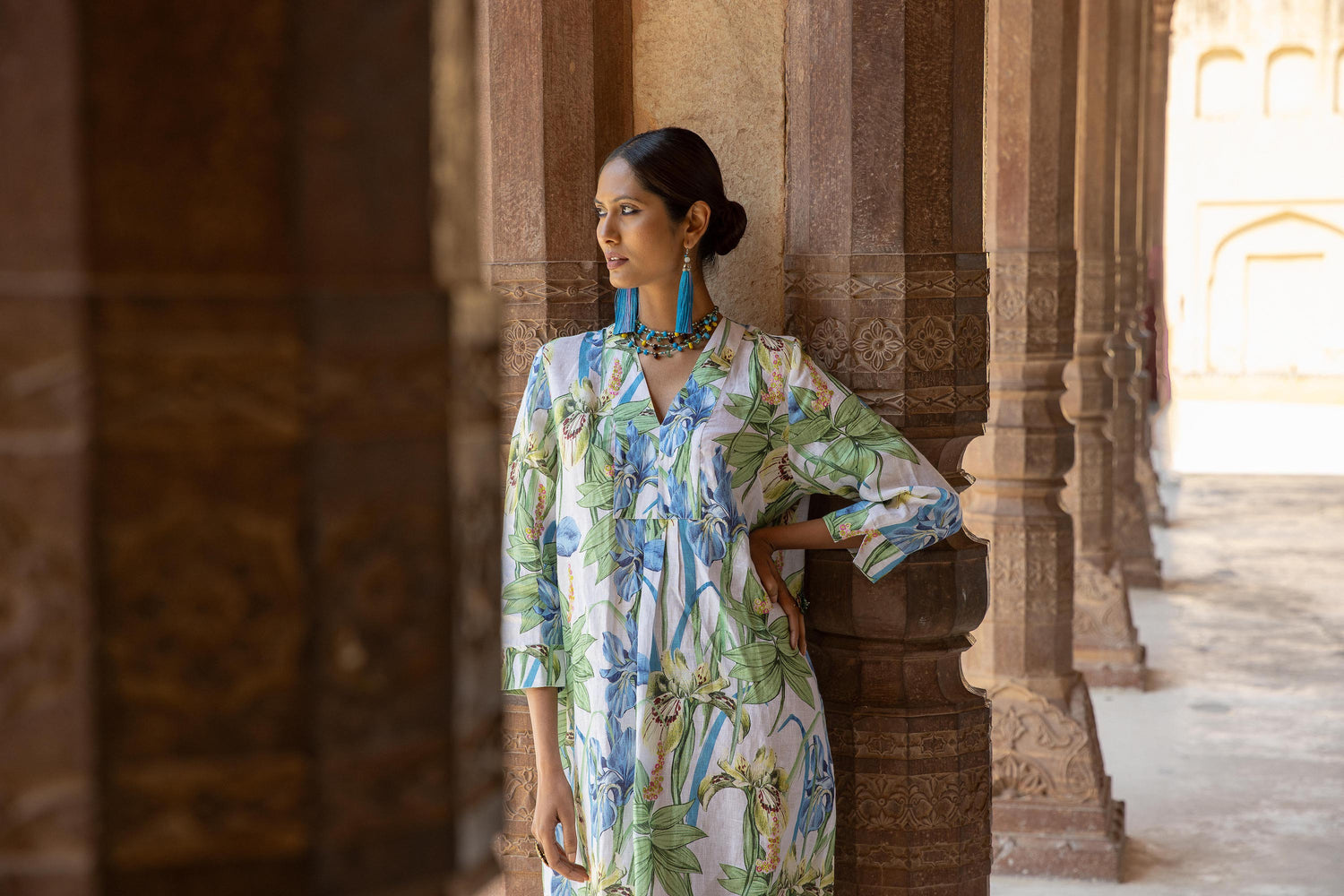 Iris Embroidered Picot Tunic Dress Linen White