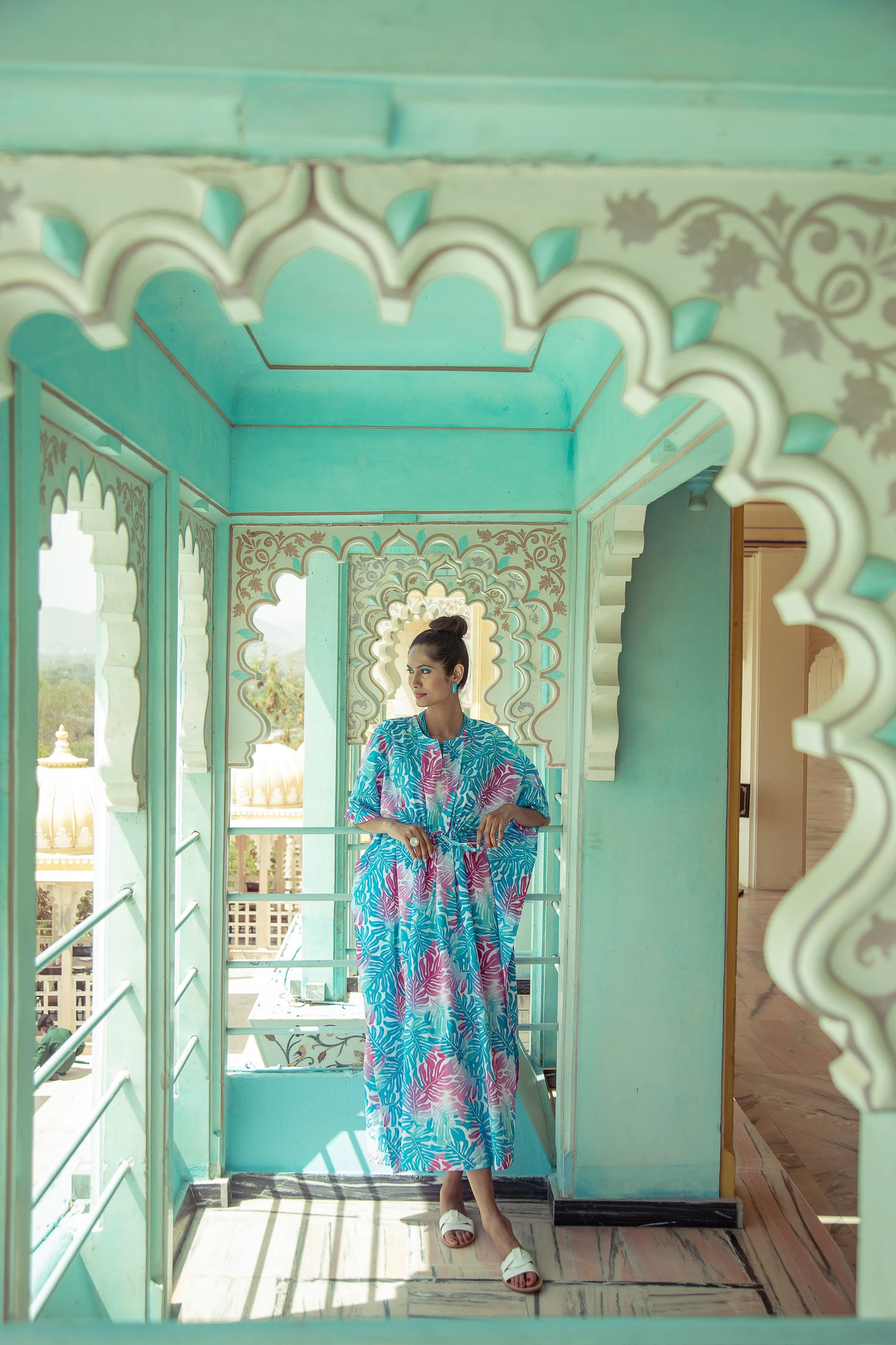 Coral Waters Kaftan Cotton One Size