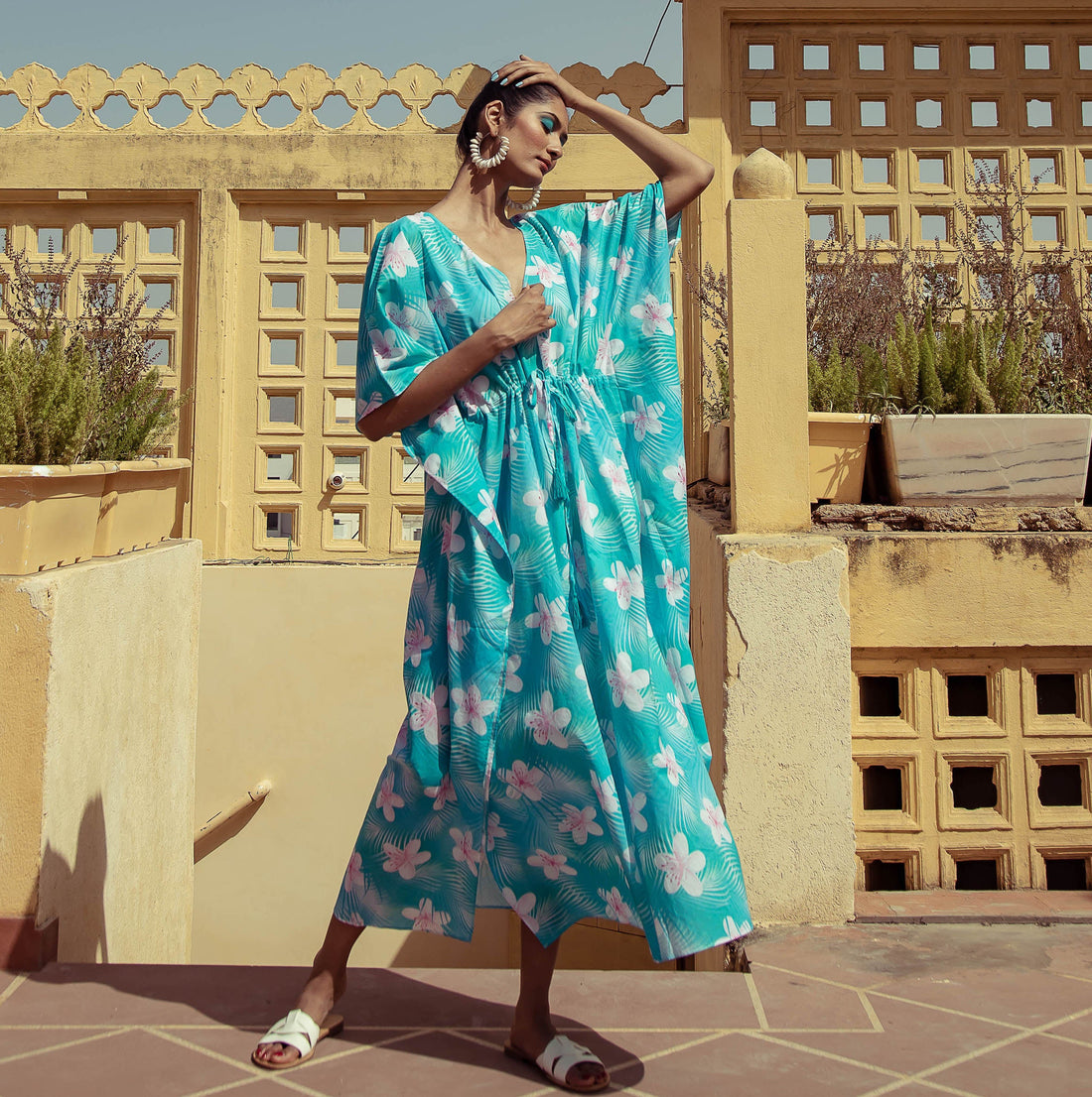 Paradise Flower Kaftan Cotton One Size
