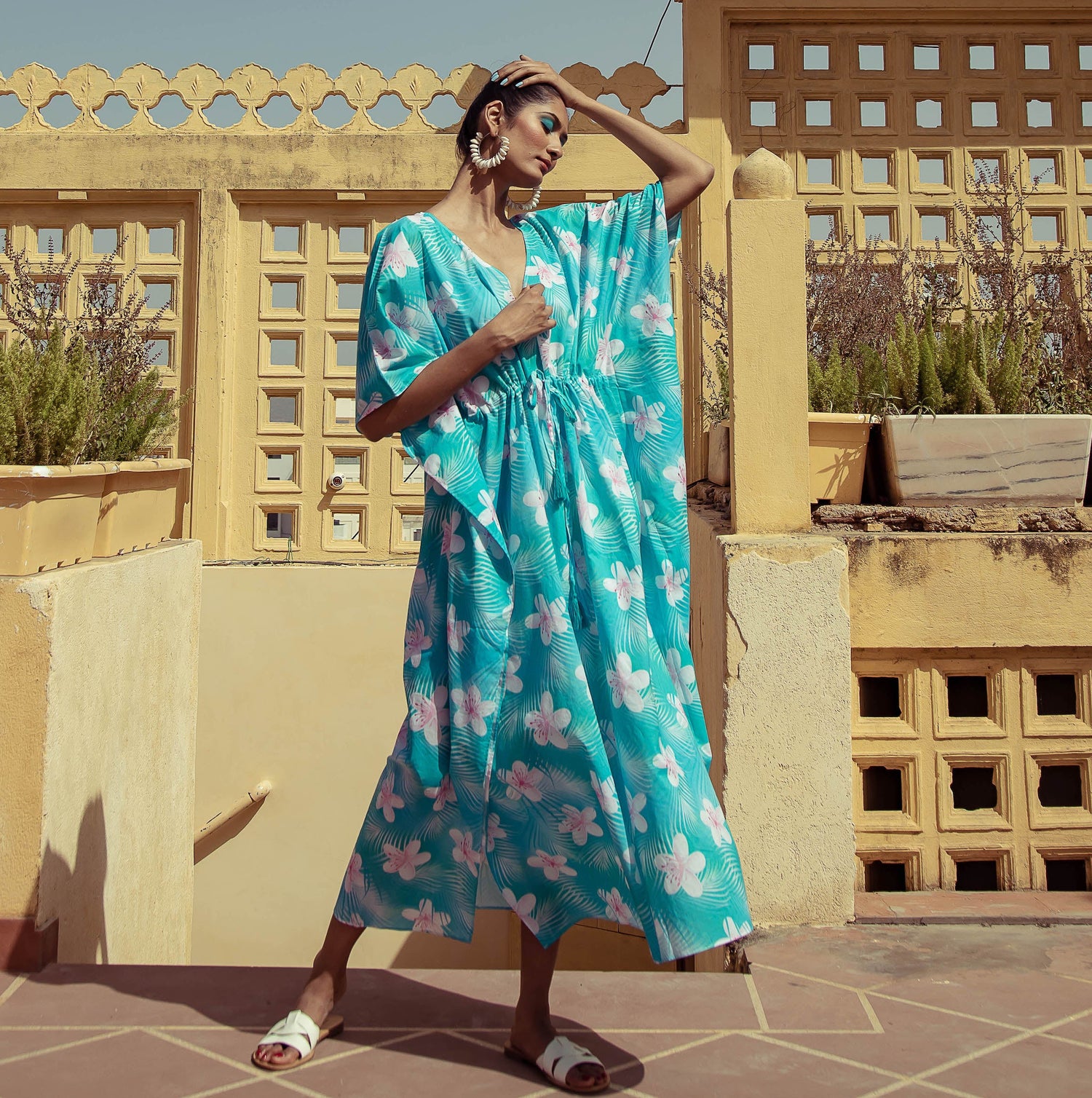 Paradise Flower Kaftan Cotton One Size