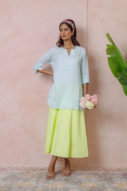 Lifestyle Long Linen Top - Sky Aqua Blue