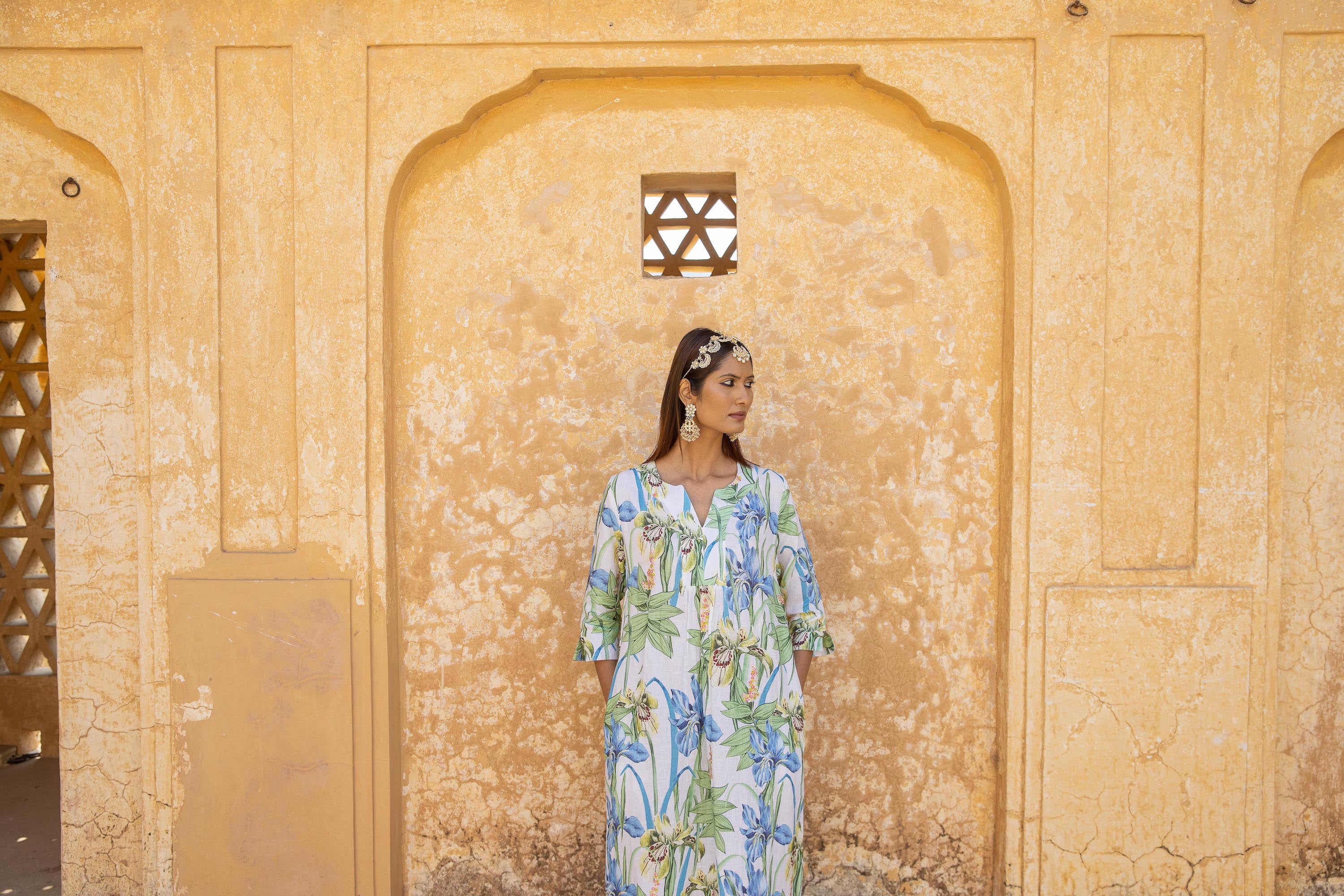 Iris Embroidered Maxi Dress Linen White