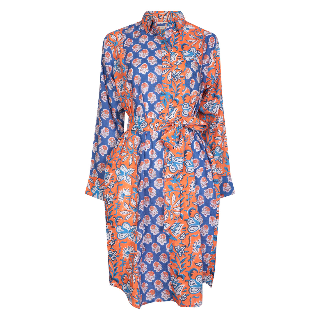 Mix Match Shirtdress Cotton Blue &amp; Mustard