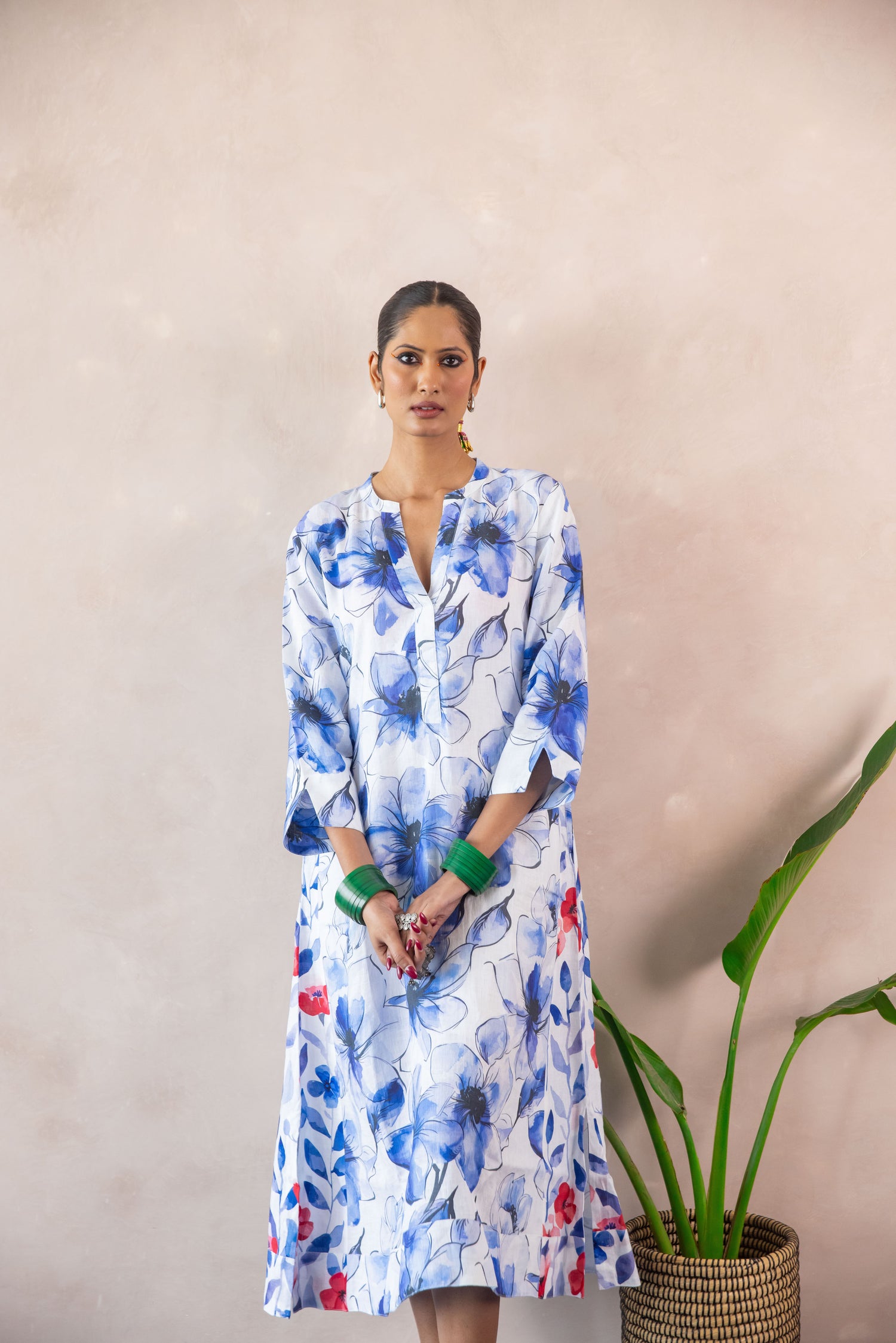 Ice Flower Mixed Print Kaftan Linen - Multi