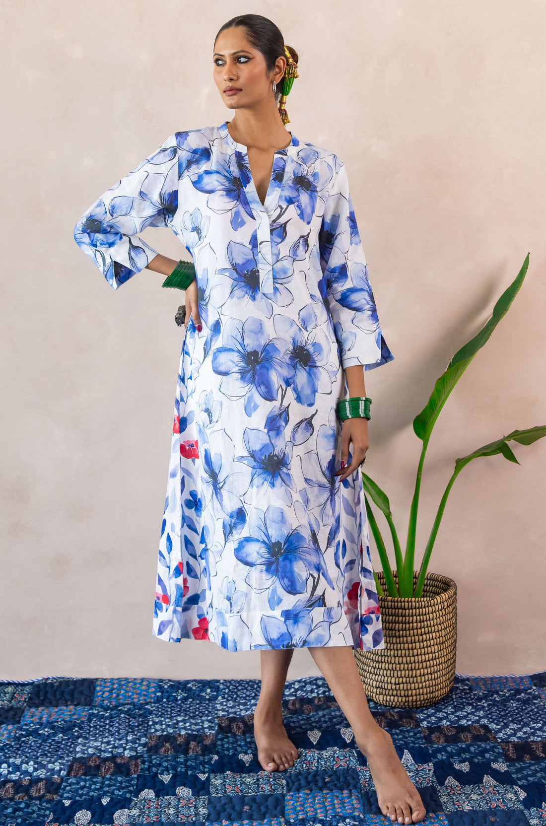 Ice Flower Mixed Print Kaftan Linen - Multi