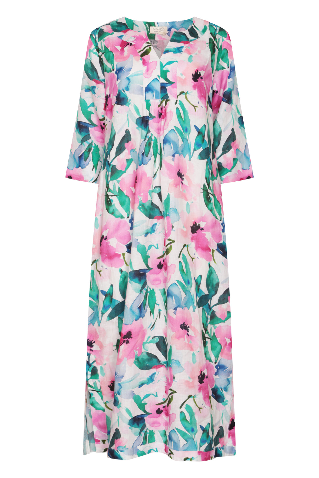 Mint Candy Printed Maxi Dress Linen - Multi