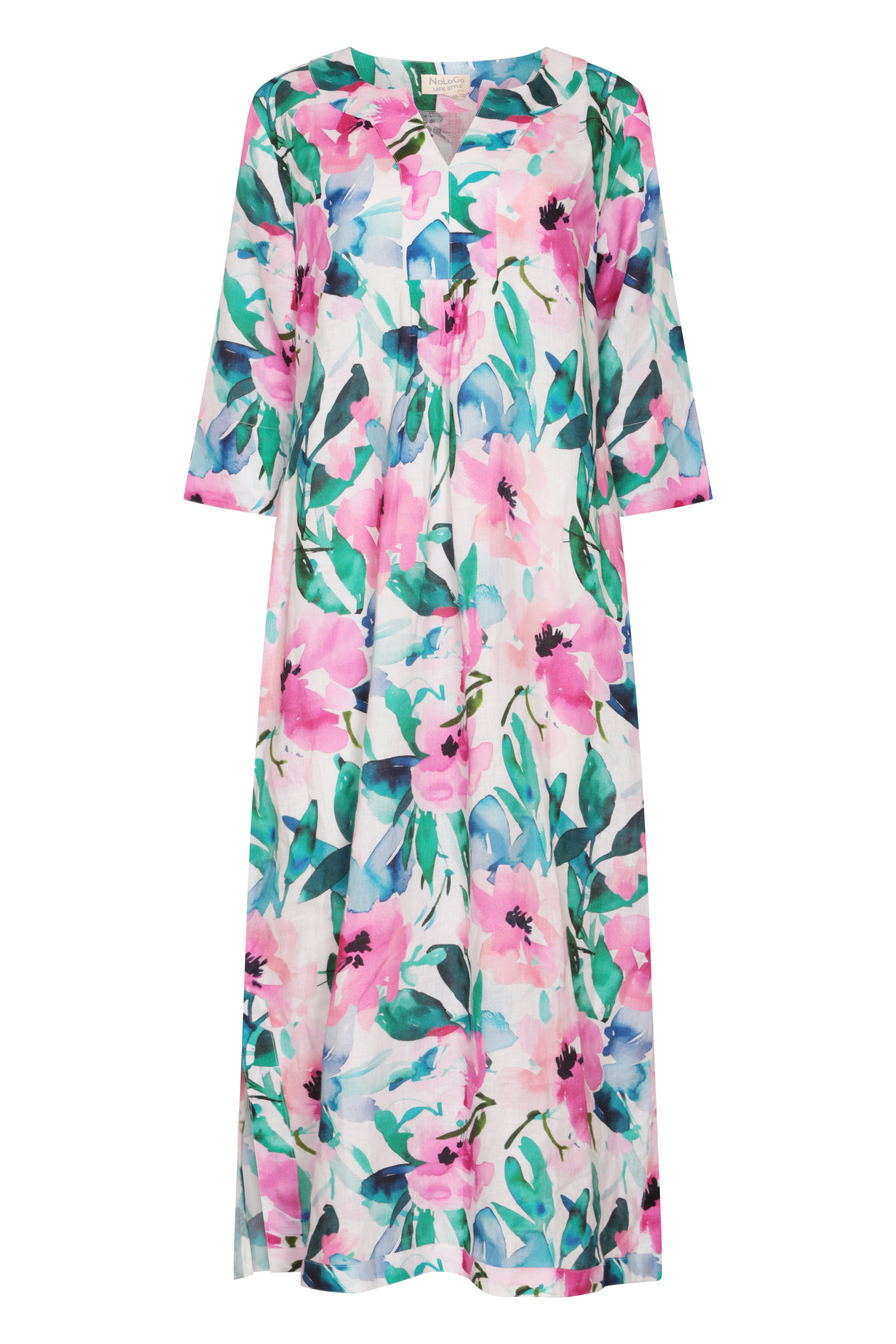 Mint Candy Printed Maxi Dress Linen - Multi