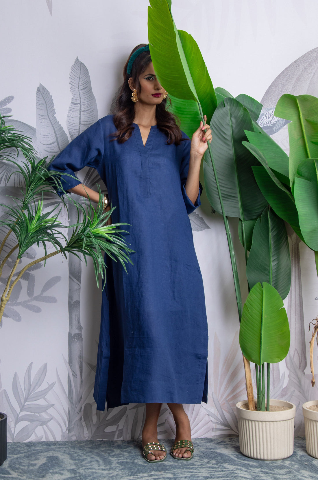 Plain Dyed Kaftan Linen - Navy