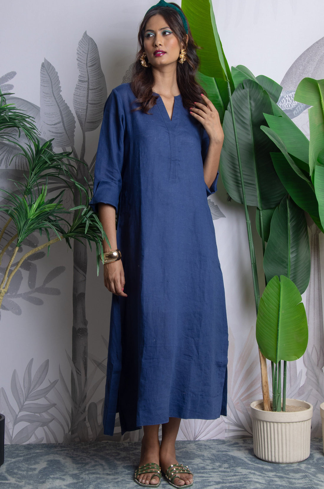Plain Dyed Kaftan Linen - Navy