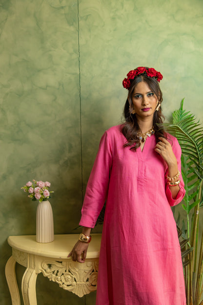 Plain Dyed Kaftan Linen - Peony Pink
