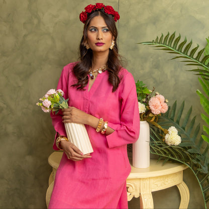 Plain Dyed Kaftan Linen - Peony Pink