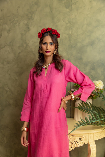 Plain Dyed Kaftan Linen - Peony Pink