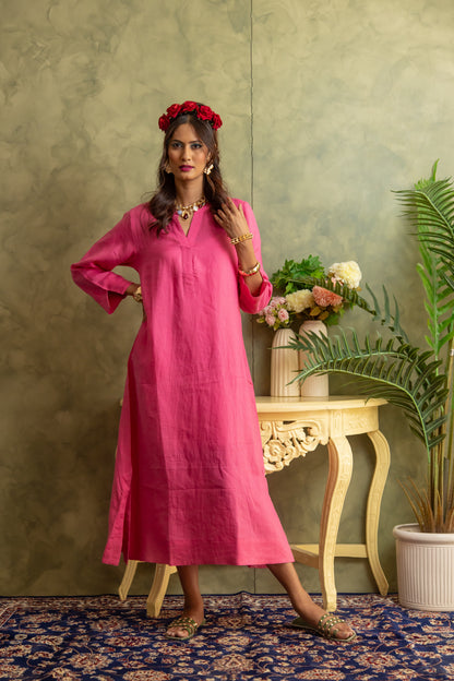 Plain Dyed Kaftan Linen - Peony Pink