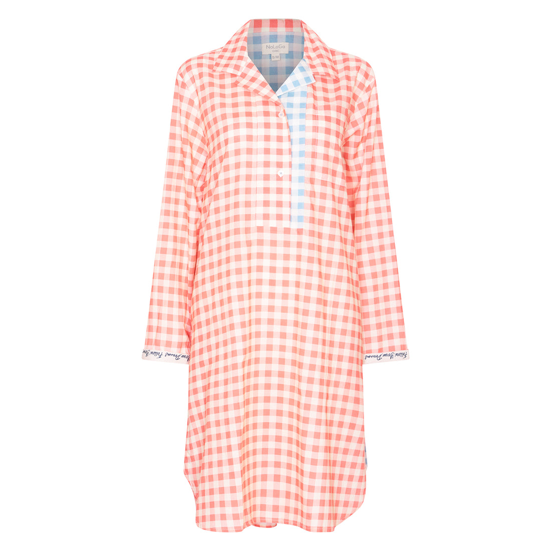 Gingham Nightwear Nightshirt Cotton - Apricot Pink and White
