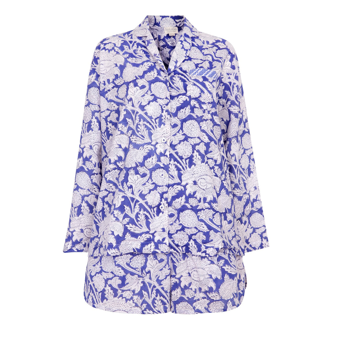 Hand Block Printed Cotton PJ Shorts set - China Blue