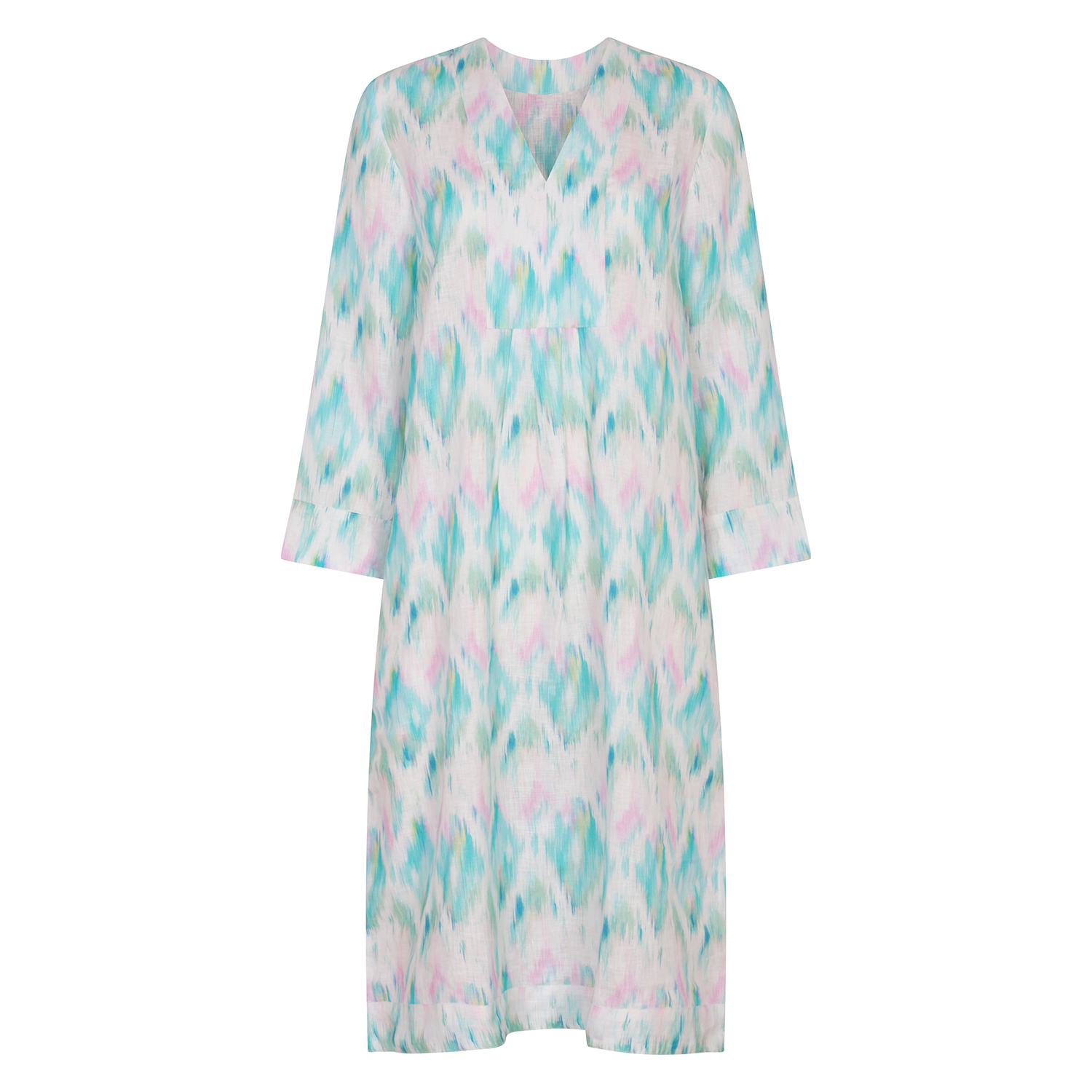 Ikat Multi Picot Dress Linen Aqua