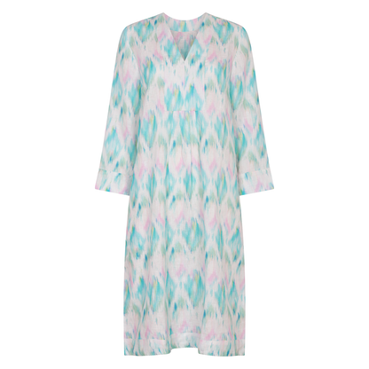 Ikat Multi Picot Dress Linen Aqua