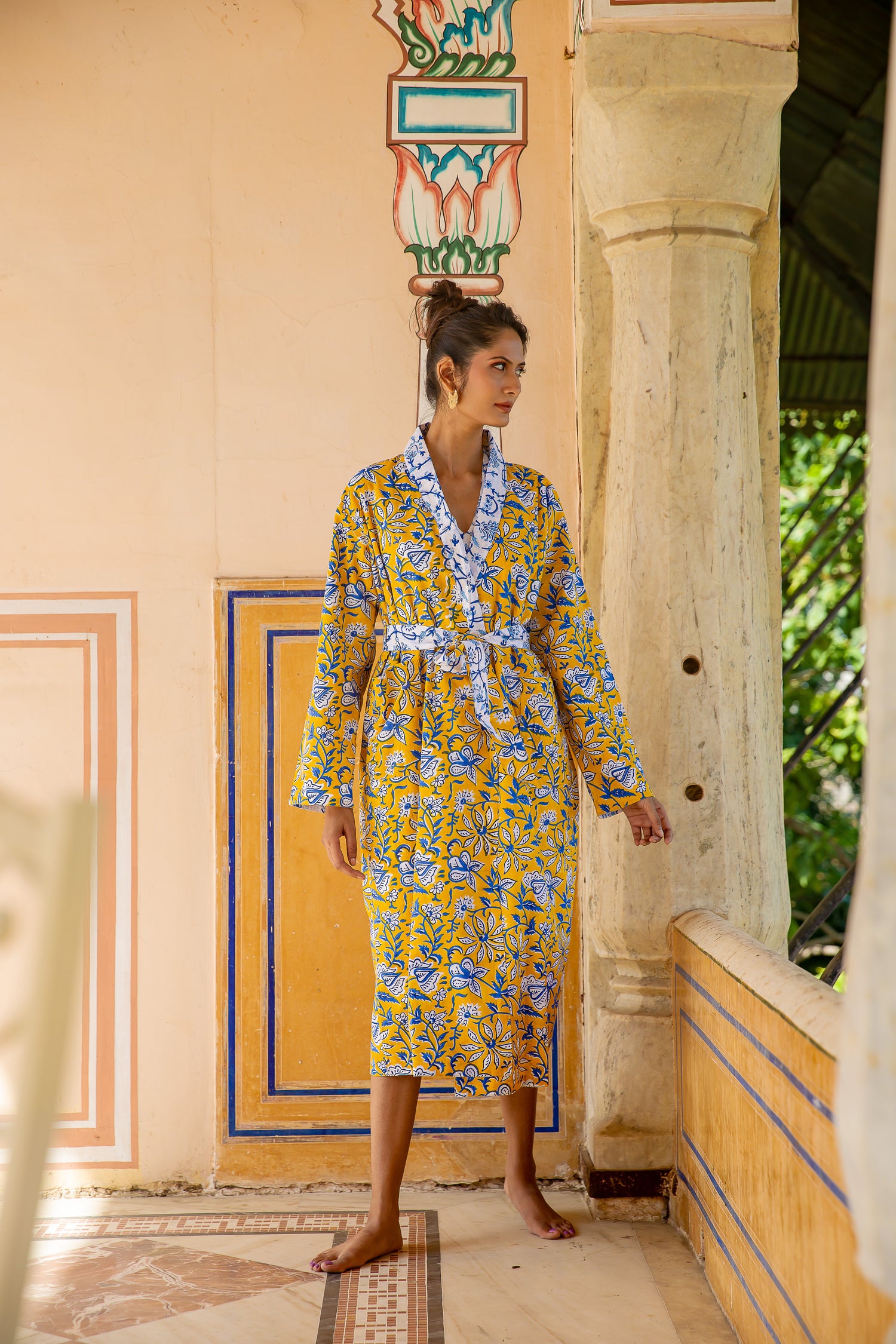 Sunflower Reversible Robe  Cotton Indigo
