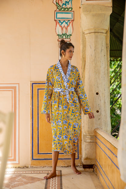 Sunflower Reversible Robe  Cotton Indigo