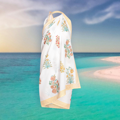 Island Flower Sarong Cotton Yellow One Size