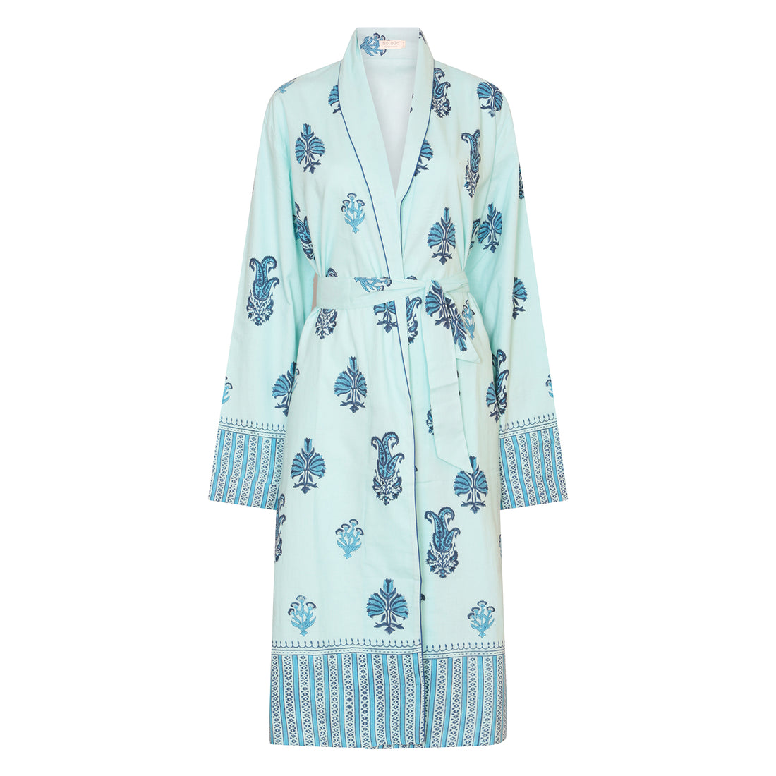 Botanical Shawl Robe Cotton Cambric Persian Blue