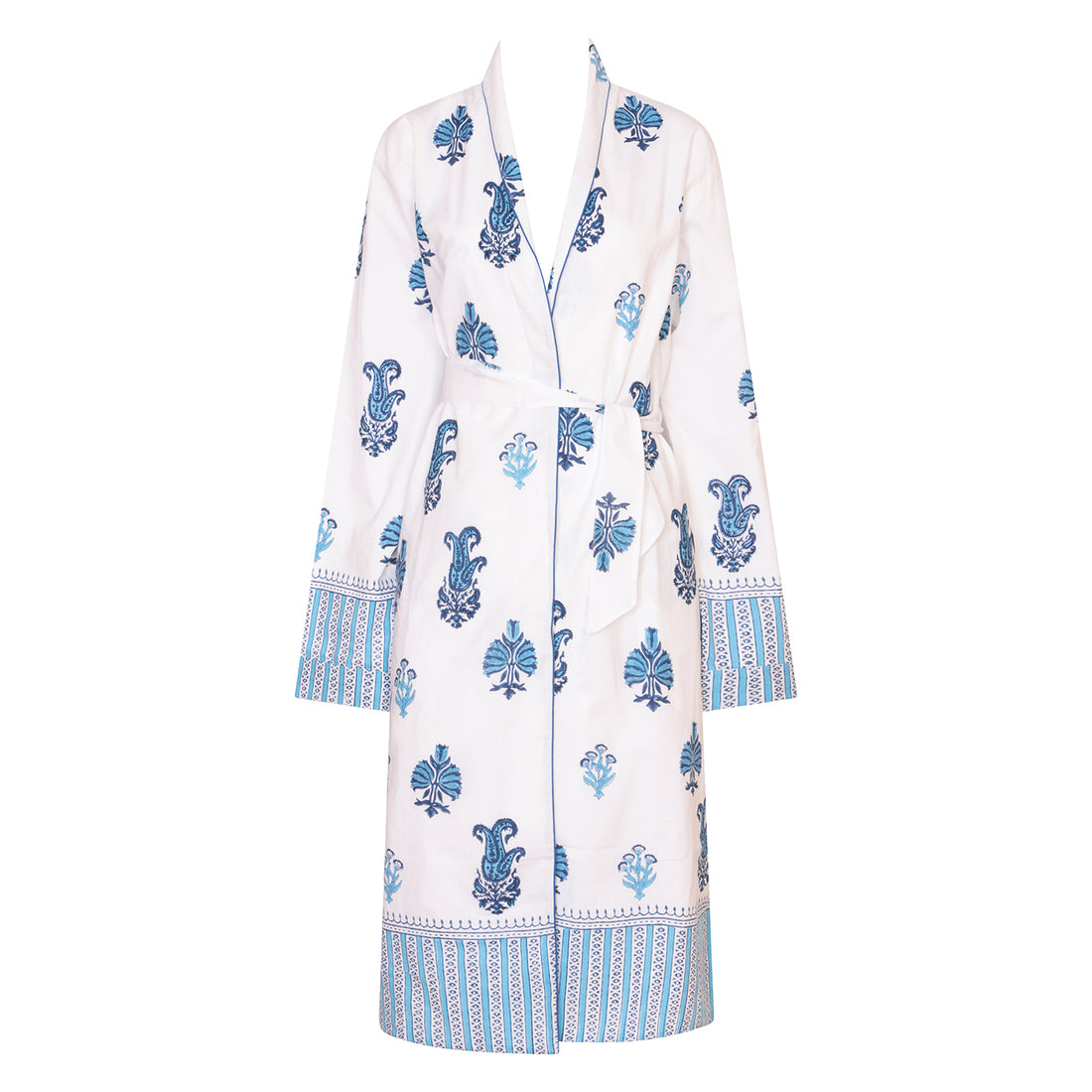 Botanical Shawl Robe Cotton Cambric White
