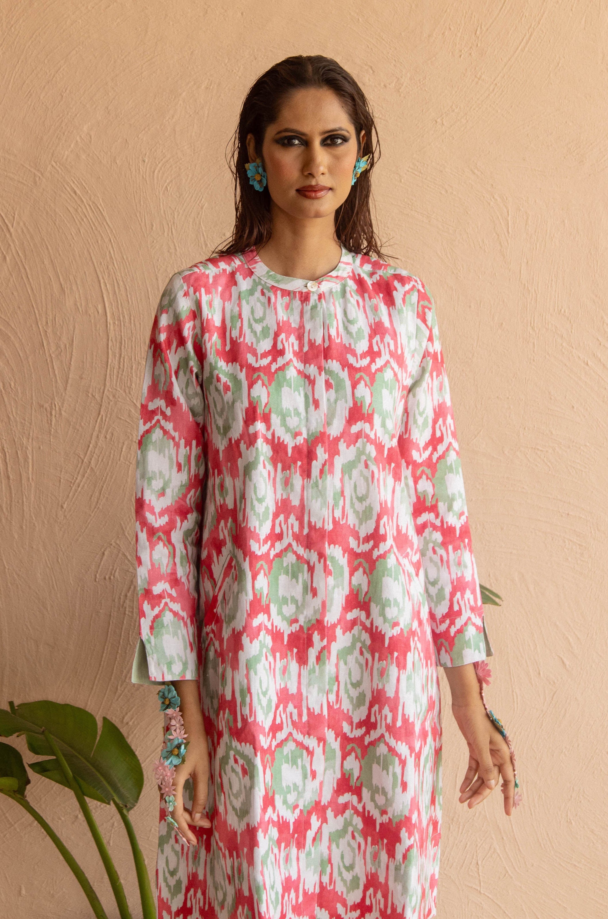 Swizzle Print Super Mix Coat Dress Linen Pink