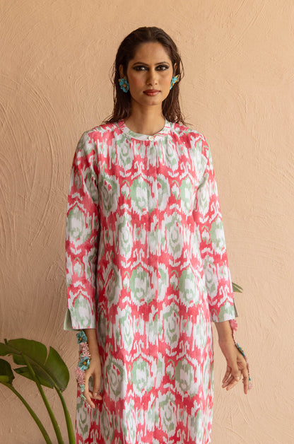 Swizzle Print Super Mix Coat Dress Linen Pink