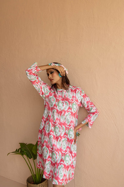 Swizzle Print Super Mix Coat Dress Linen Pink