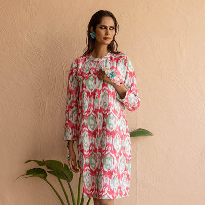 Swizzle Print Super Mix Coat Dress Linen Pink