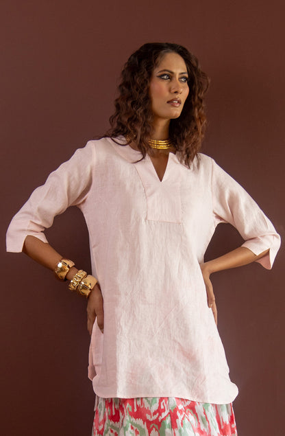 Lifestyle Long Linen Top - Shell Pink