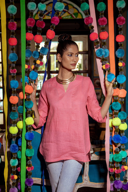 Lifestyle Top Long Linen Raspberry