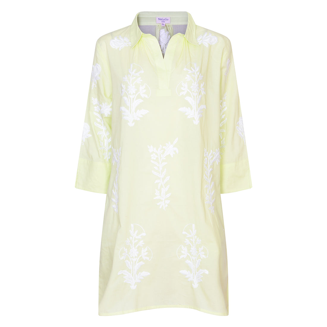 Short Tourist Dress Lime with White Embroidery Cotton