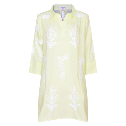Short Tourist Dress Lime with White Embroidery Cotton