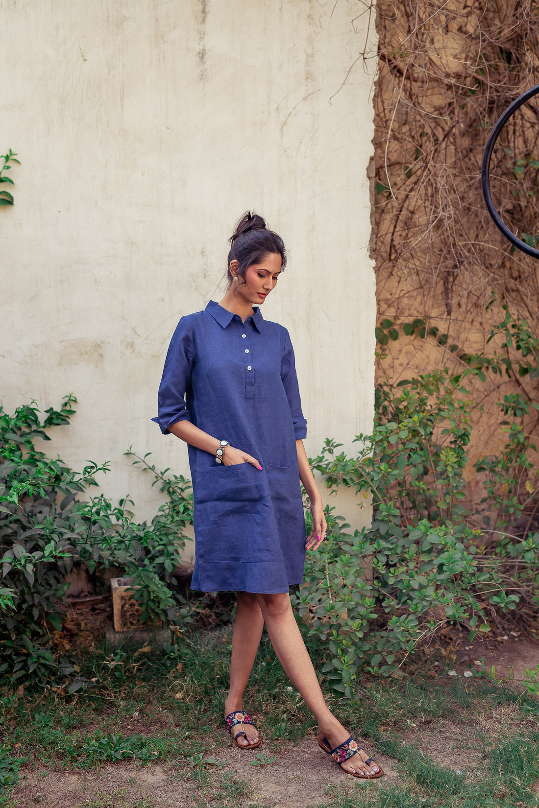 Up Town Linen Shirt Dress - Ultramarine