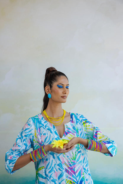 Magnolia Zen Midi Dress Linen Turquoise/Pink