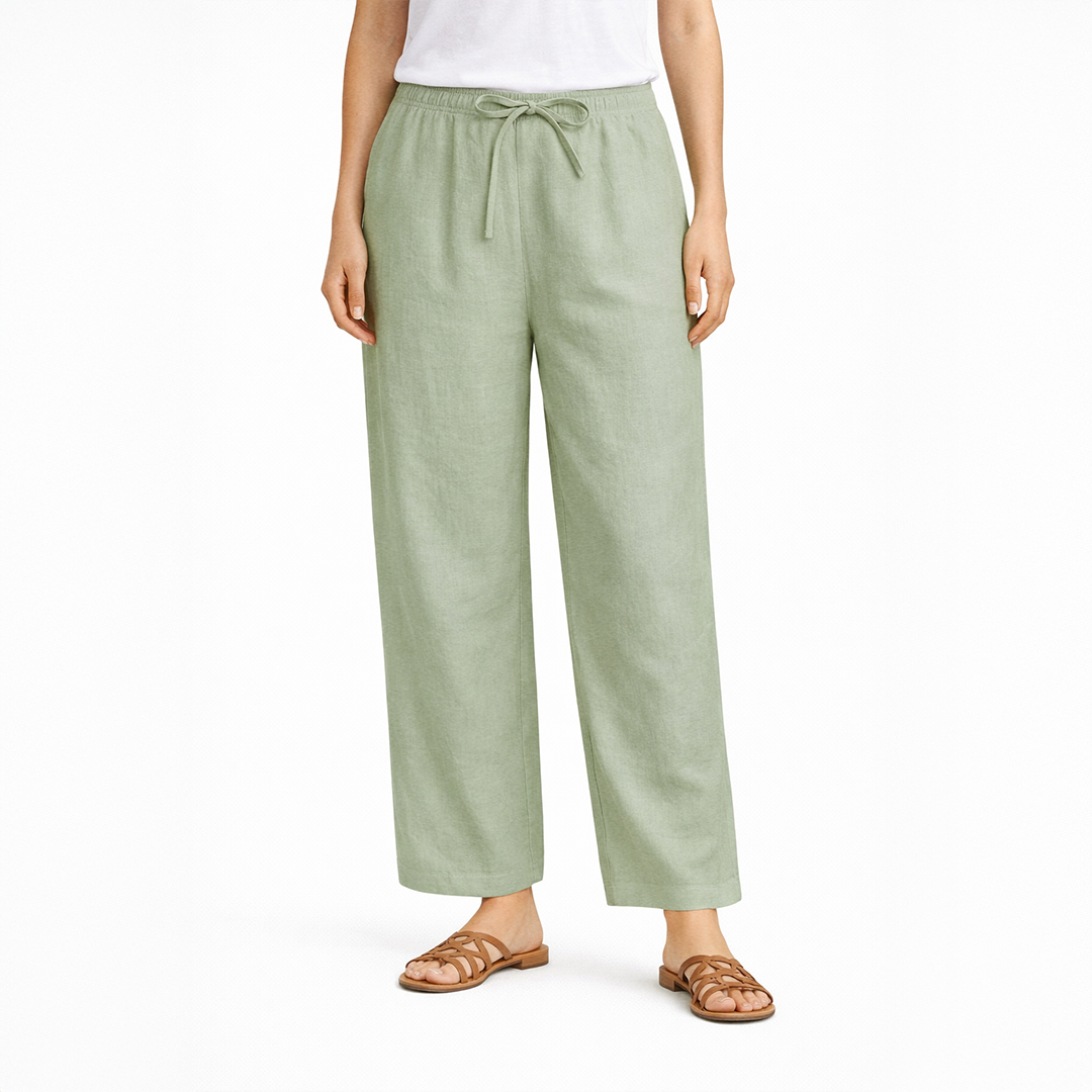 Garment Washed Trouser Linen - Sage Green
