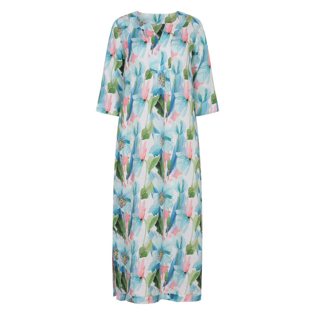 Life Style Tulip Print Maxi Dress Linen - Blue