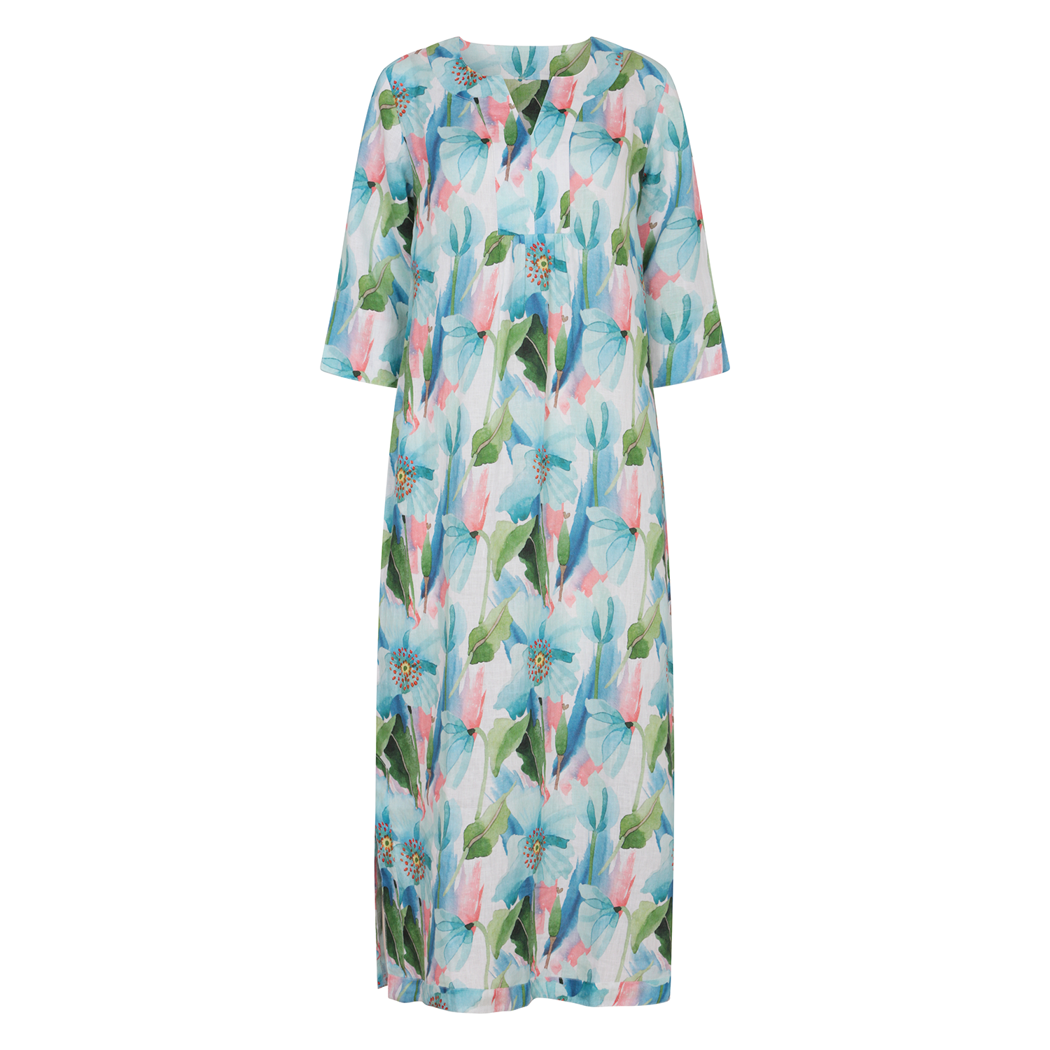 Life Style Tulip Print Maxi Dress Linen - Blue